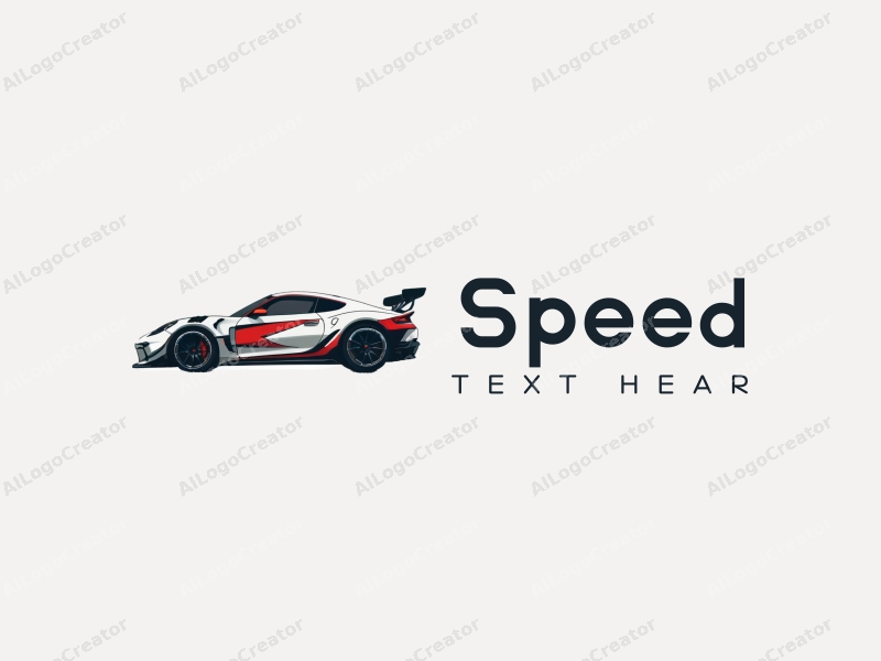 a modern design featuring dynamic lines representing speed, a stylized racing car silhouette, and an abstract engine shape, combined with a clean background.