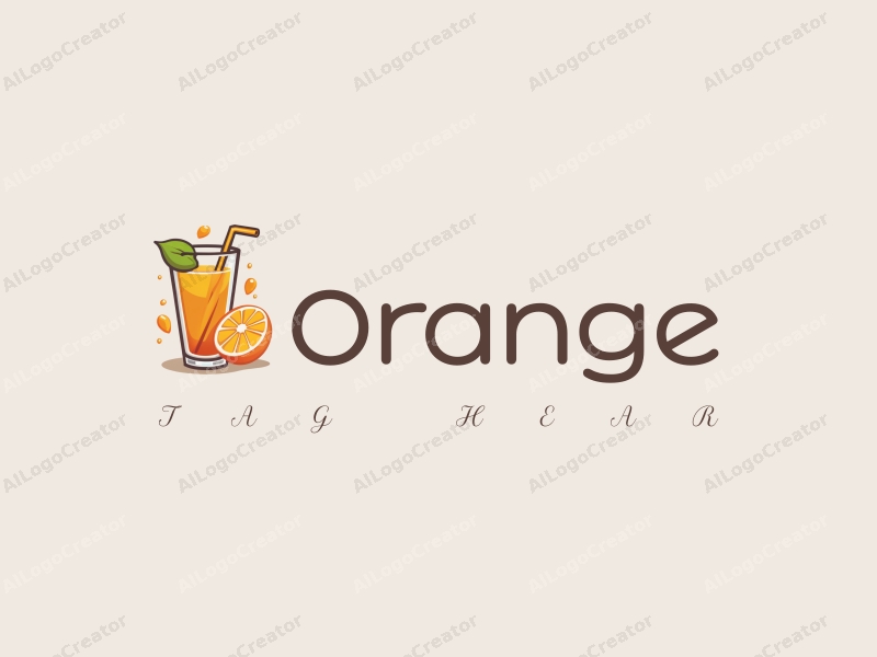 playful design features a stylized orange, a splash of juice, and a straw, combined with a clean background.