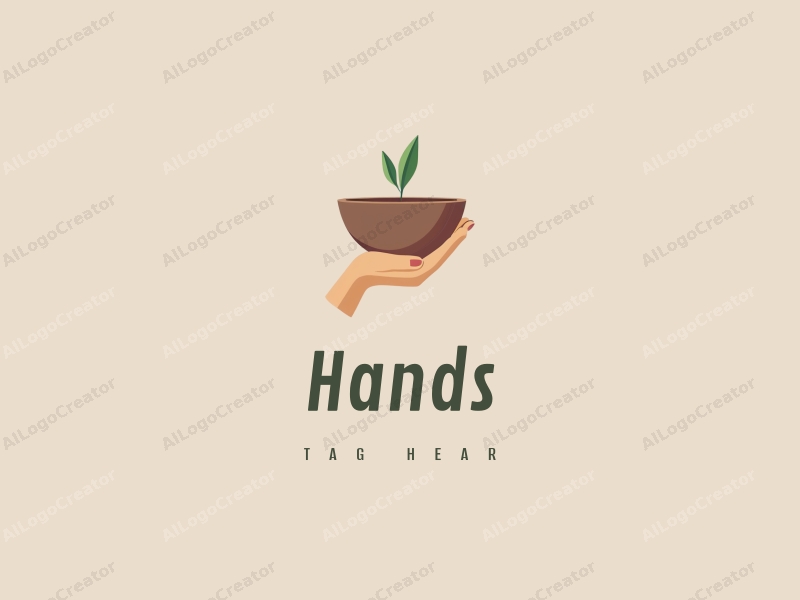 a modern design featuring a stylized hand holding a bowl, with a skin tone color palette, combined with a clean background.