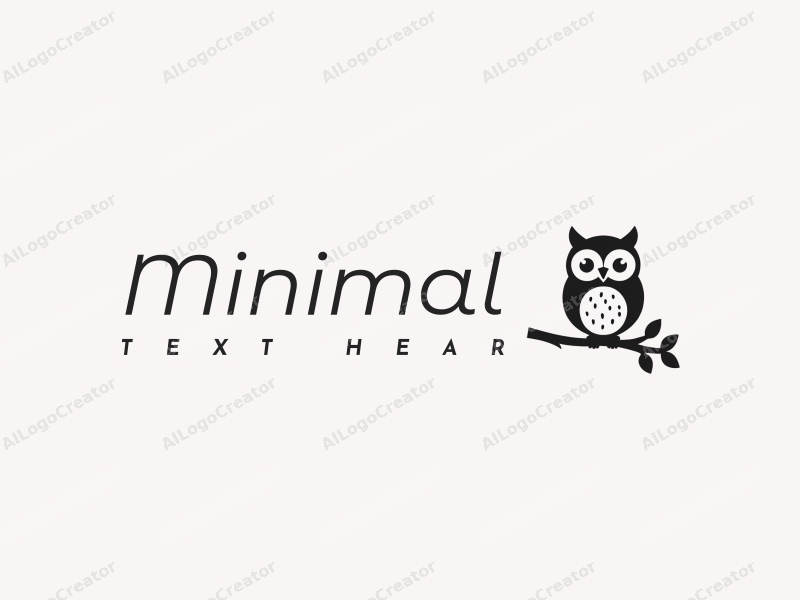 minimalist design features a stylized owl perched on a branch, utilizing a clean and simple aesthetic with a focus on negative space, set against a white background.