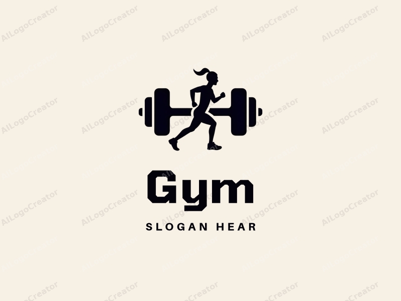 modern design features a stylized dumbbell and a dynamic runner silhouette, combined with a clean background and a harmonious layout.