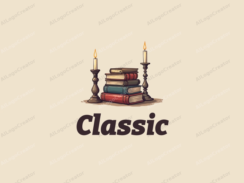 vintage design features classic books and traditional candlesticks, combined with a harmonious layout and a clean background.