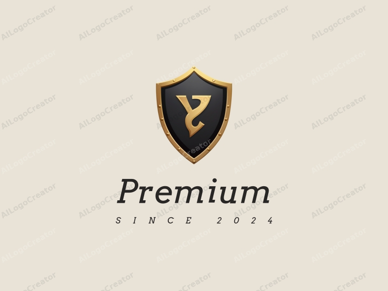 a modern minimalist design featuring a gold ring and a black shield, emphasizing premium quality and high-end aesthetics, combined with a clean background.