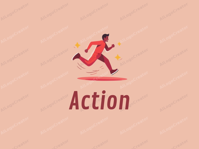 playful design features dynamic elements of sprinting and leaping, with a vibrant red color scheme, combined with a clean background.