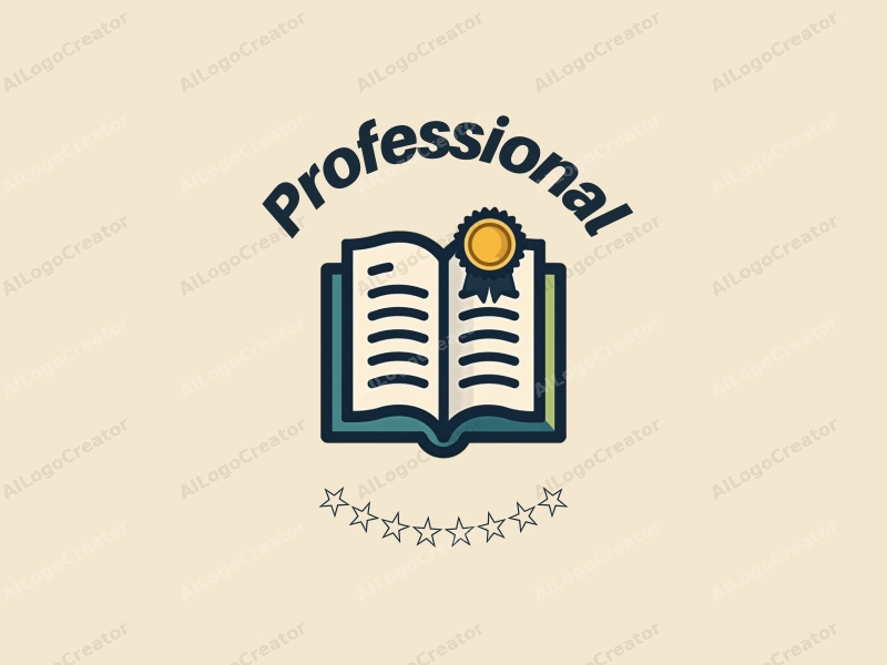 modern design features a stylized book and a badge, incorporating professional and certification elements, combined with a clean background.