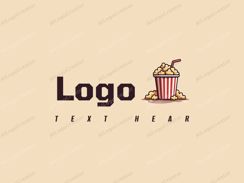 modern design features stylized popcorn and cold drinks, combined with a clean background and a minimalist approach.