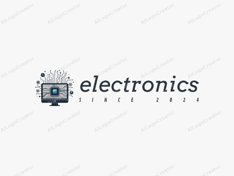 modern design features sleek electronic devices, a stylized computer silhouette, and intricate chip and circuit patterns combined with a clean silver background.