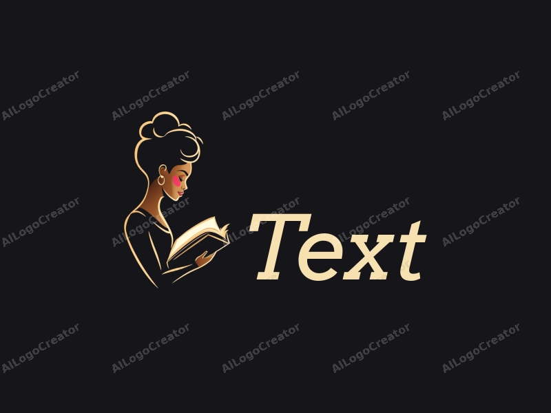 modern design features elegant typography, a stylized African woman reading a book, combined with a clean black background.