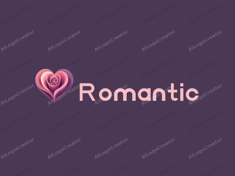 playful design features a stylized rose intertwined with a heart shape, incorporating pink and purple colors, combined with a clean background.