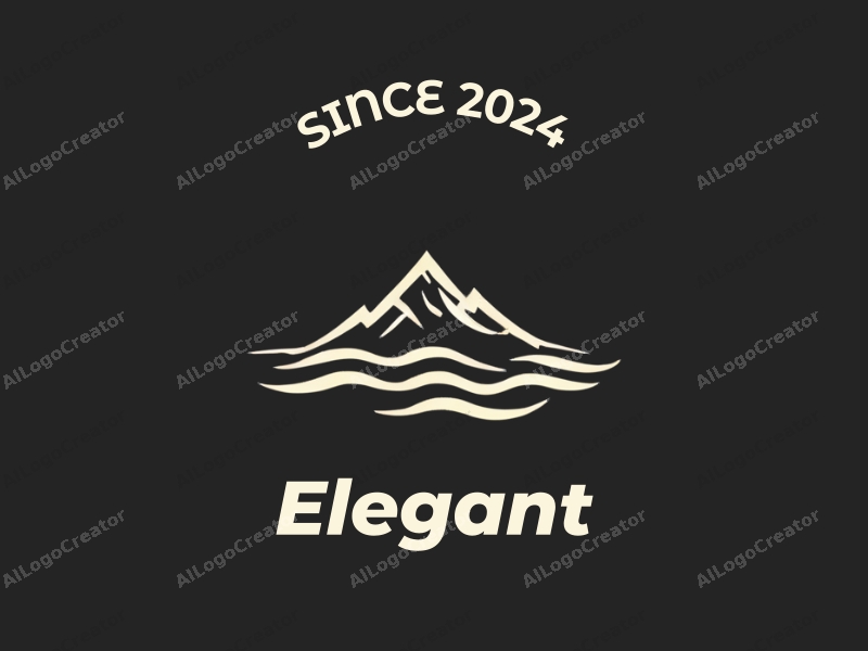 a modern minimalist design featuring elegant and refined elements, incorporating water waves and mountain shadows, combined with a clean black background.