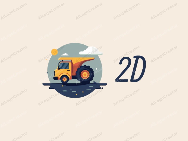 a modern design featuring a stylized truck and tire in a flat 2D style, combined with a clean background and simple geometric shapes.