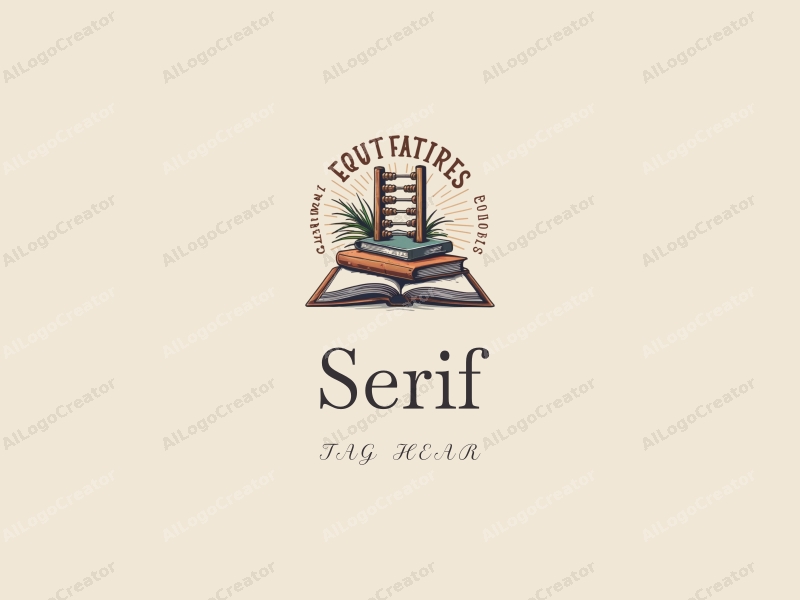 vintage design features elegant serif fonts, an abacus, and books, combined with a clean background.