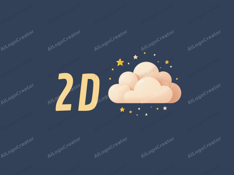 modern design features simple clouds and stars, utilizing a flat 2D approach combined with a clean background.