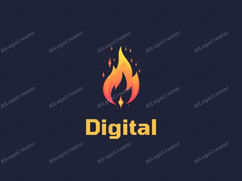 modern design features digital elements, stylized flames, and light beams combined with a clean background.