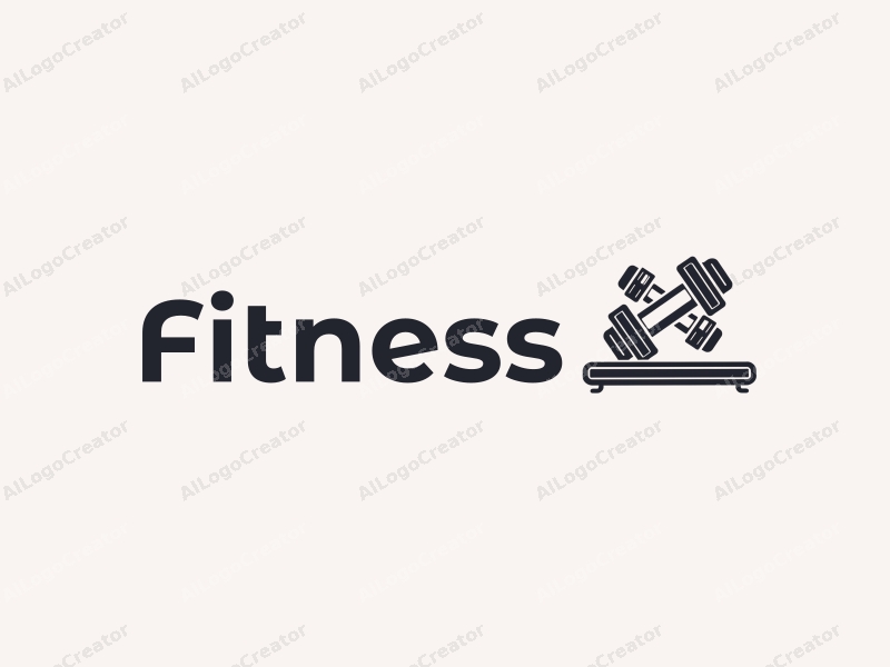 modern design features stylized dumbbells and a treadmill, combined with a clean background and a focus on fitness and movement.