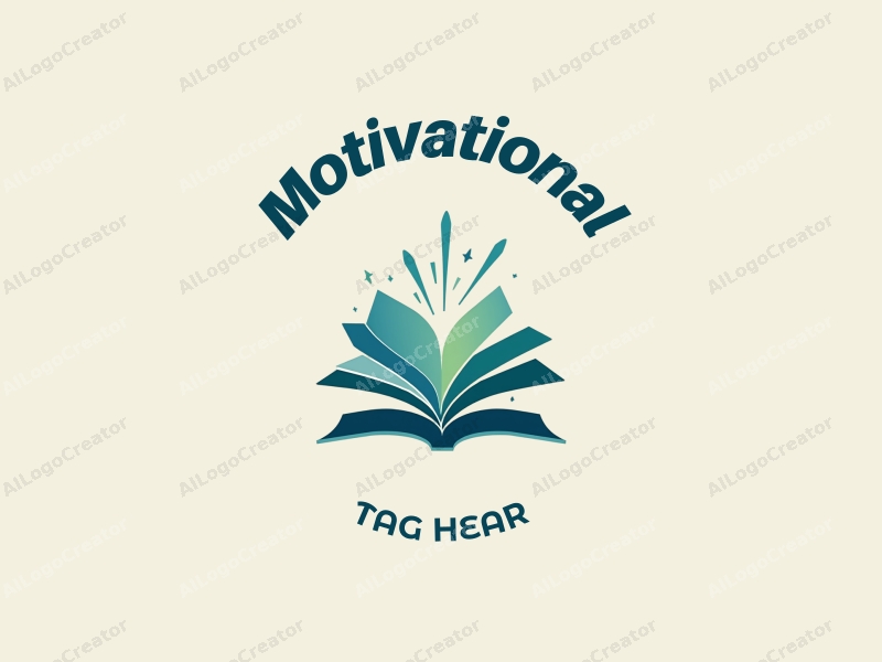 modern design features stylized books and light elements, symbolizing motivation and inspiration, combined with a clean background in blue and green tones.