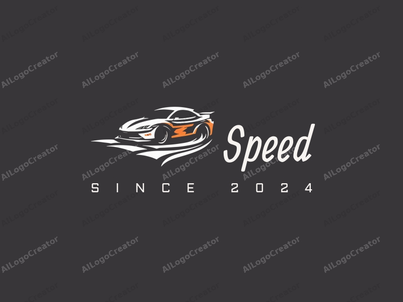 modern design features dynamic lines representing speed, a stylized engine silhouette, and a racetrack element combined with a clean background.