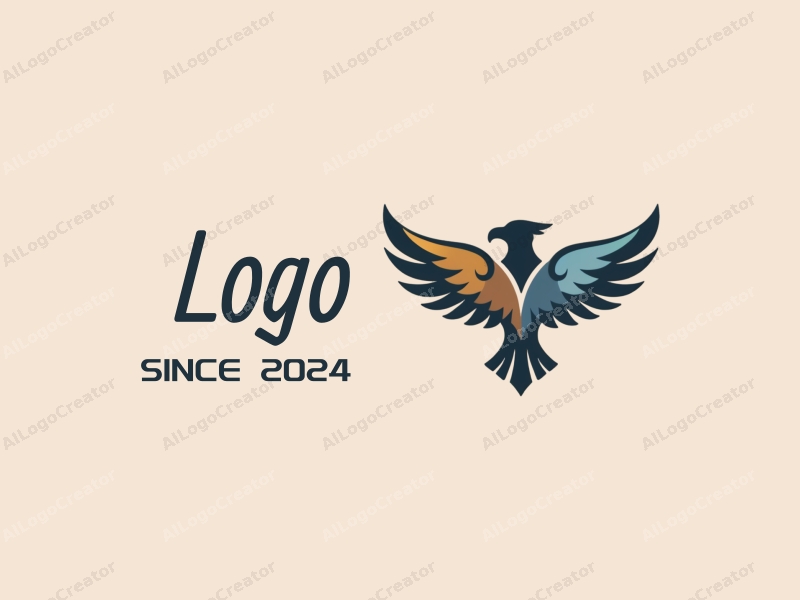 modern design features a stylized eagle intertwined with a leaf, utilizing a clean and simple composition with a focus on negative space, set against a minimalistic background.