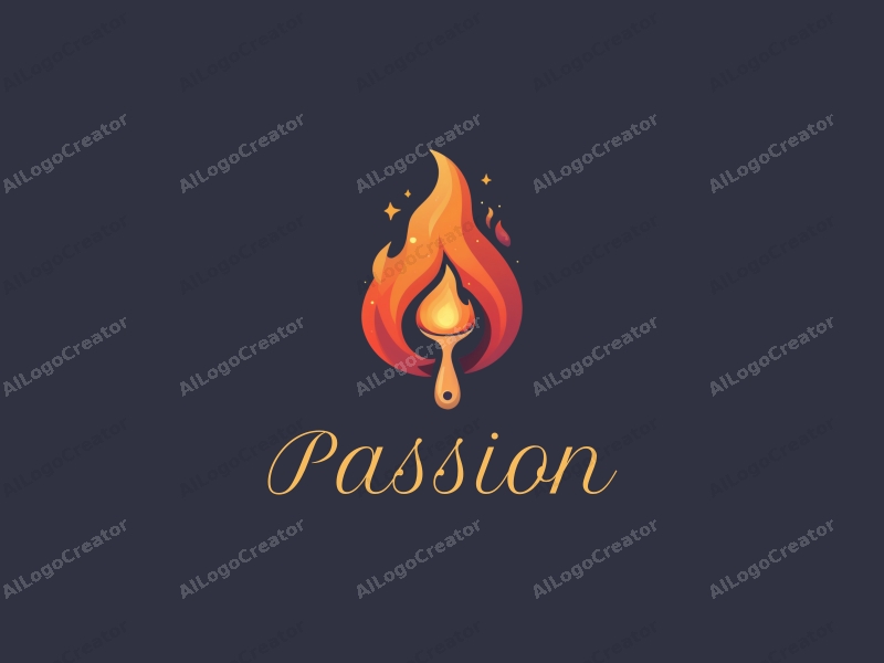 playful design features a vibrant flame intertwined with a stylized paintbrush, creating a dynamic and energetic composition against a clean background.