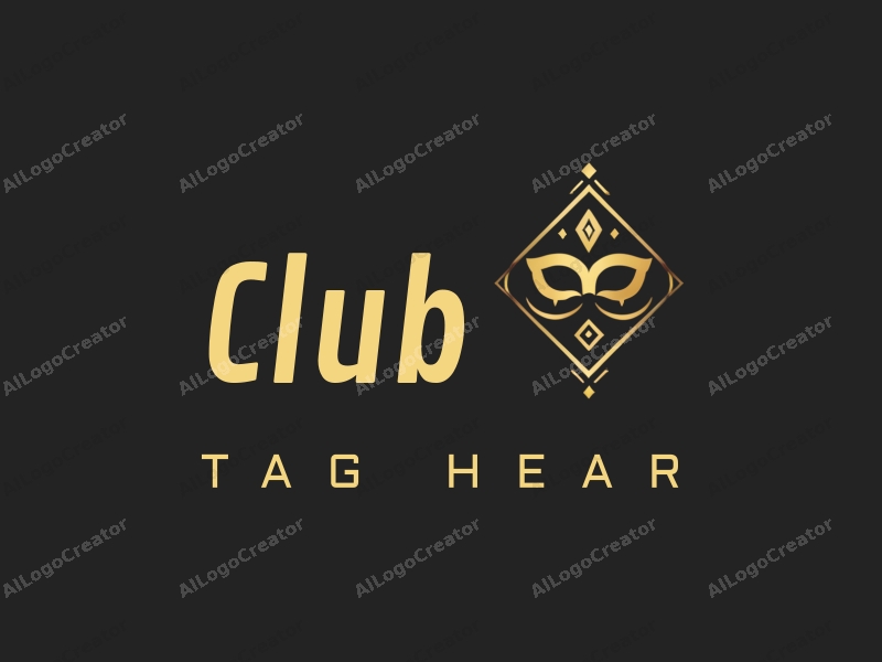 a modern minimalist design featuring a stylized black diamond and a mask, combined with club and social elements, set against a clean black background.