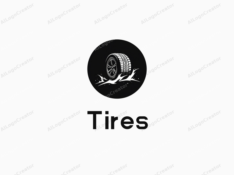 modern design features a stylized tire and car tire silhouette, emphasizing speed with clean lines and a minimalistic approach combined with a solid black background.