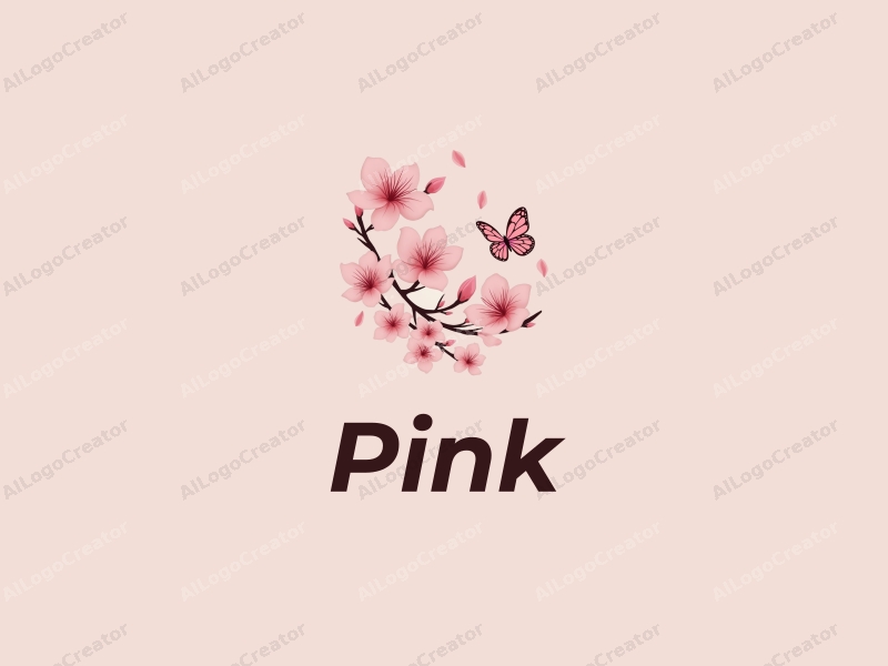 minimalist design features delicate cherry blossoms, soft pink petals, and elegant butterflies, combined with a clean background.