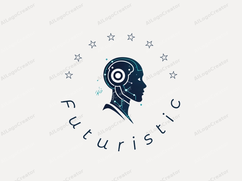 a modern minimalist design featuring a stylized robot silhouette, digital elements, and a futuristic innovation theme combined with a clean background.