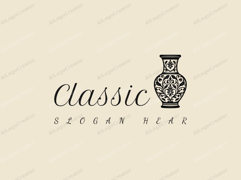 vintage design features a classic vase with elegant calligraphy elements, combined with a harmonious and clean background.