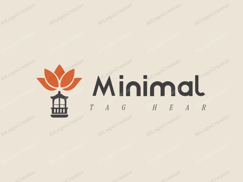 minimalist design features stylized petals and a balcony, combined with a clean background and a tag style approach.