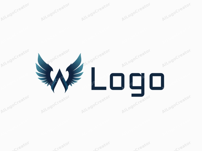 a modern design featuring dragon wings elegantly intertwined with the letter W, utilizing a blue and black color scheme, combined with a clean and simple background.