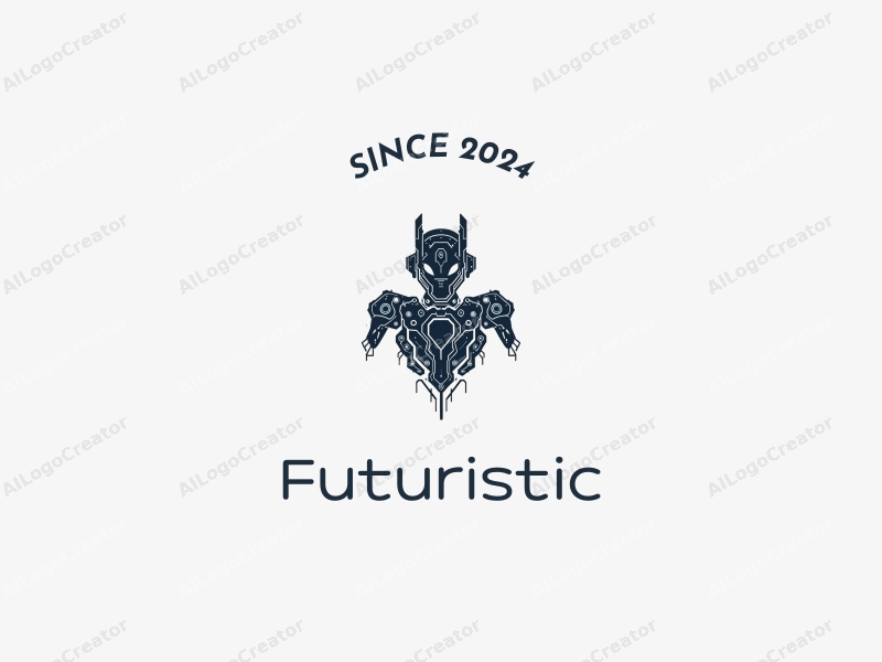 a modern design featuring a stylized robot silhouette intertwined with circuit patterns, utilizing a clean background and a futuristic approach.