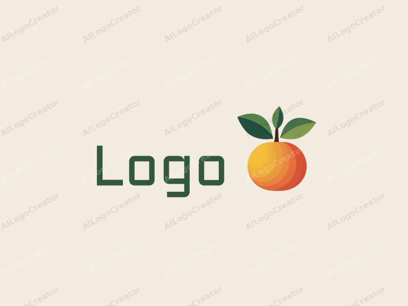 modern design features a stylized fruit and leaf combination, utilizing negative space and a clean background for a harmonious and simple appearance.