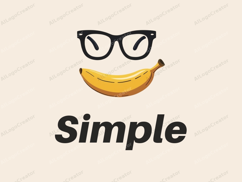 minimalist design features a stylized pair of glasses and a banana, combined with a clean background and a harmonious composition.