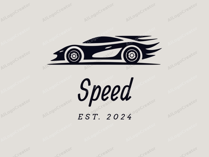 a modern design featuring dynamic lines representing speed, a stylized racing car silhouette, and an abstract engine shape, combined with a clean background.