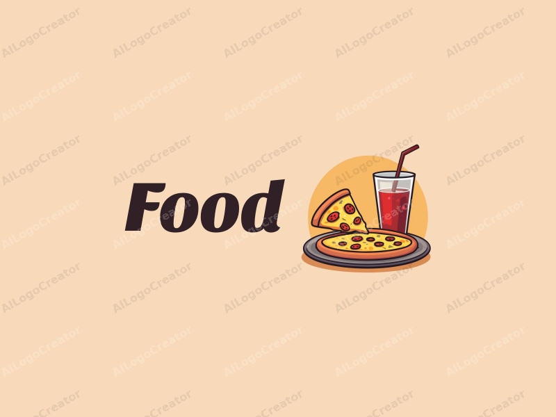 a modern design featuring a vibrant pizza slice and a refreshing beverage, combined with a clean background and a harmonious layout.