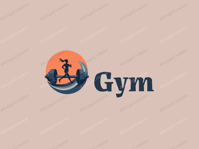 modern design features a stylized dumbbell and a dynamic runner silhouette, combined with a clean background and a harmonious layout.