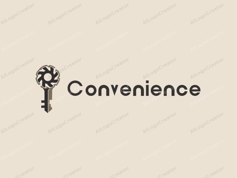 modern design features a stylized key and gear, emphasizing convenience and practicality, combined with a clean background.