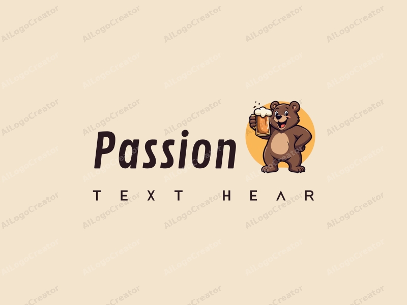 playful design features a stylized bear holding a beer, embodying passion and enthusiasm, combined with a clean background.