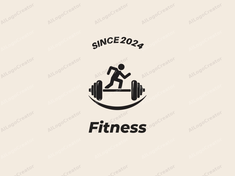 a modern design featuring a stylized dumbbell and a dynamic running figure, combined with a clean background and a harmonious layout.