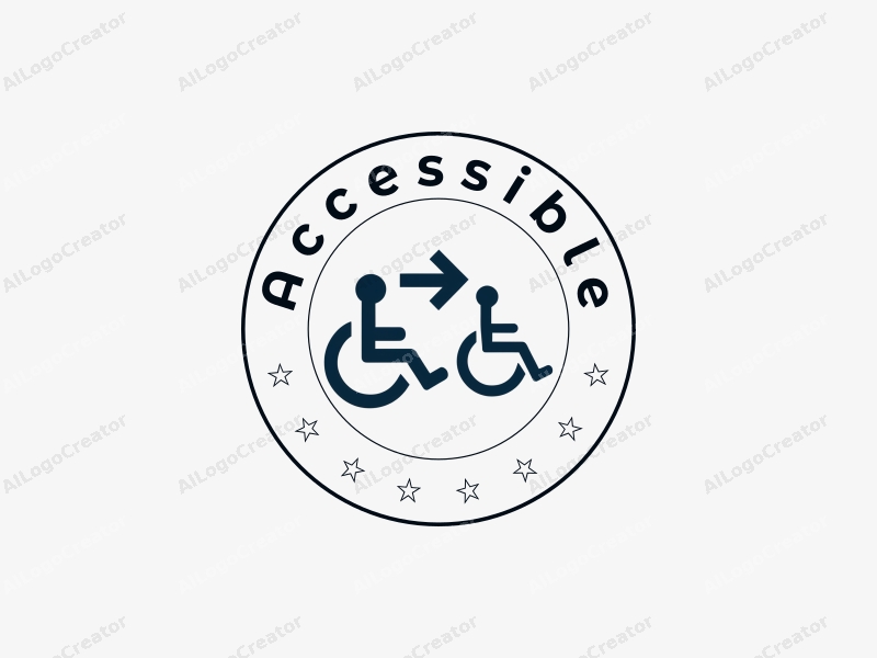 minimalist design features a stylized wheelchair, an accessibility sign, and a directional sign, combined with a clean background and a modern approach.