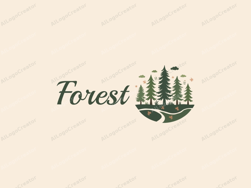 vintage design features stylized trees and forest elements, combined with ecological and educational motifs, set against a clean background.