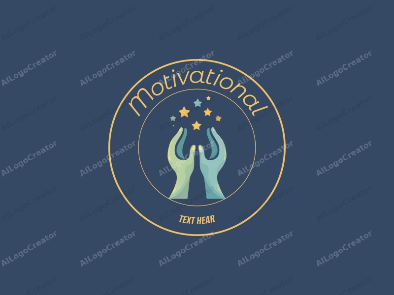 a modern minimalist design featuring stylized hands reaching towards stars, incorporating blue and green colors, with a clean background that emphasizes motivation and encouragement.