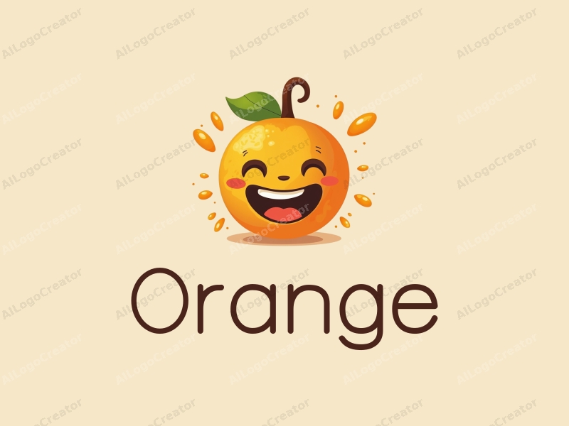 playful design features a vibrant orange, a stylized juice splash, and a cheerful smiling face, combined with a clean background.