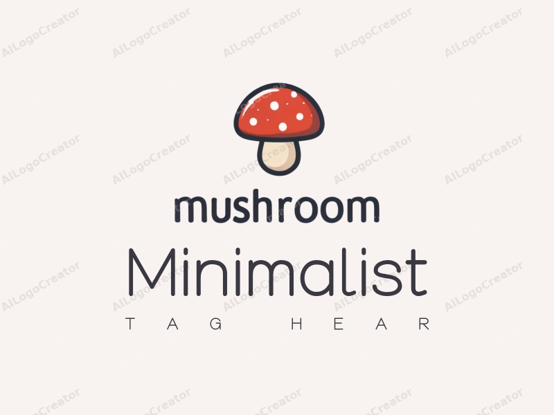 minimalist design features a stylized mushroom with clean lines, accompanied by simple text elements, utilizing a tag style approach combined with a white background.