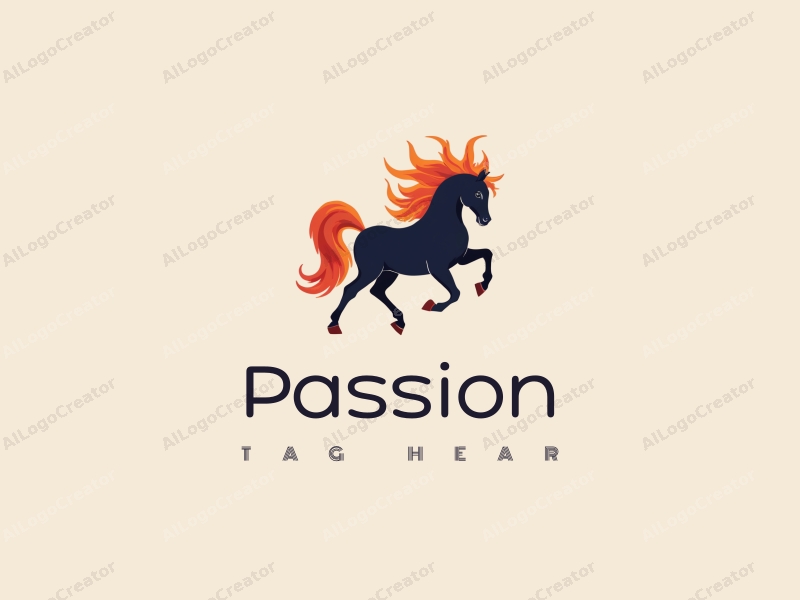 playful design features a dynamic horse silhouette intertwined with vibrant flames, embodying passion and enthusiasm, set against a clean background.