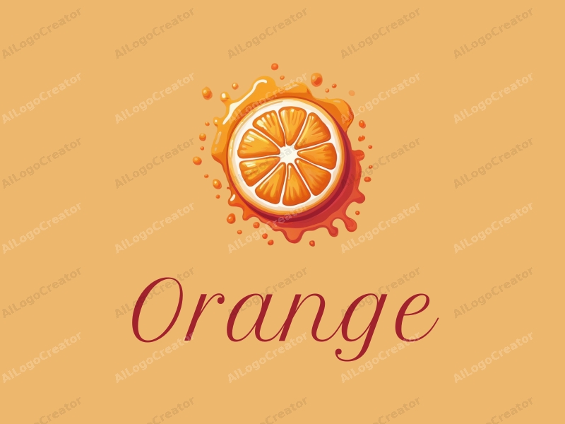 playful design features a stylized orange, splashes of juice, and pulp elements combined with a clean background.