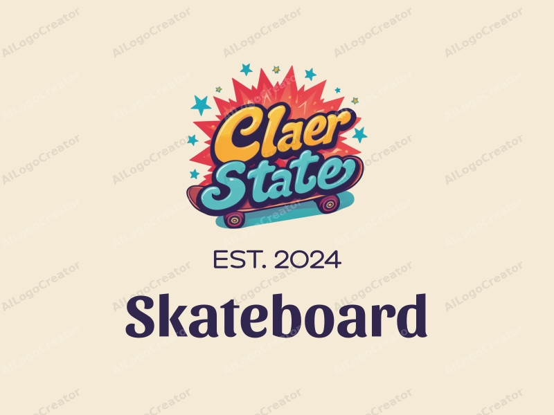 playful design features a vibrant skateboard silhouette with dynamic star elements, combined with a clean background for a fun and energetic feel.