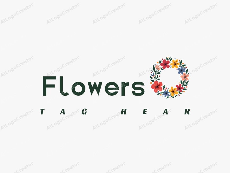 playful design features vibrant flowers and petals arranged in a circular wreath, complemented by playful leaves, all set against a clean background.