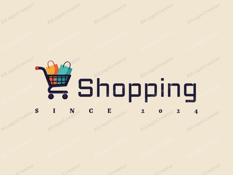 a modern design featuring a colorful shopping cart and shopping bag, combined with a vibrant mall background, emphasizing a clean and harmonious composition.