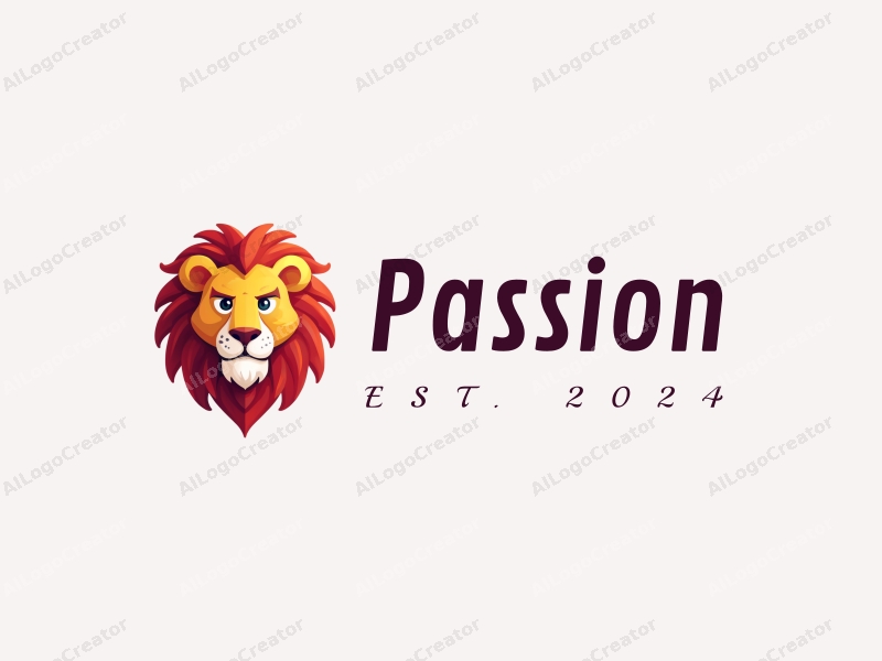 playful design features a stylized lion symbolizing passion and energy, combined with vibrant red elements, set against a clean background.